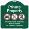 Signmission Private Property Unauthorized Vehicles Towed No Cars No Solicitors No Turn Around Sym, GW-1818-9914 A-DES-GW-1818-9914 - alternate 1